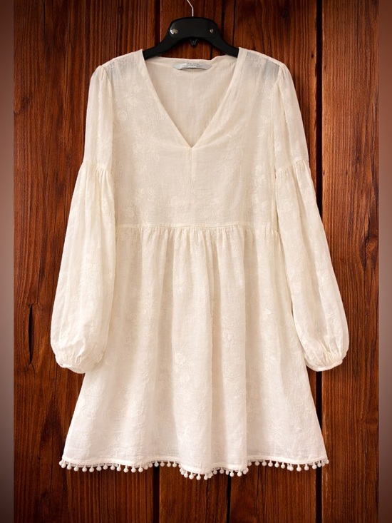 Zara Dresses & Skirts - Zara Cream Embroidered Long Sleeve Babydoll Dress Womens Small Cottagecore Fairy